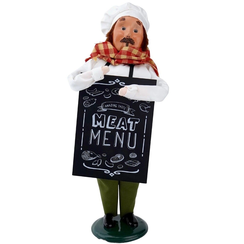 Byers Choice 2018 Butcher Chef Chalkboard Meat Menu Caroler Figurine